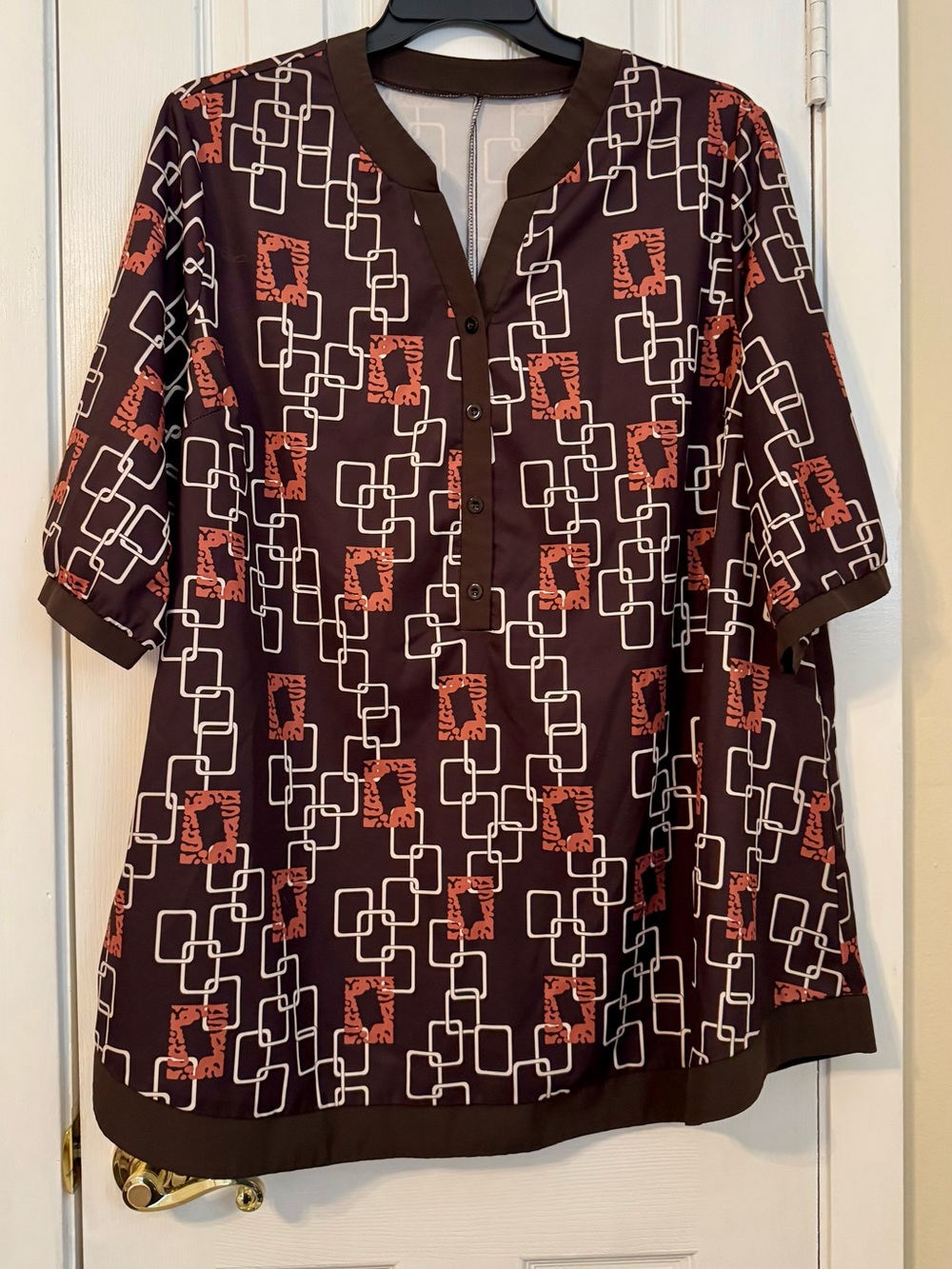 SHEIN Curve Geometric Square Print Tunic in Brown and Rust 2xl
